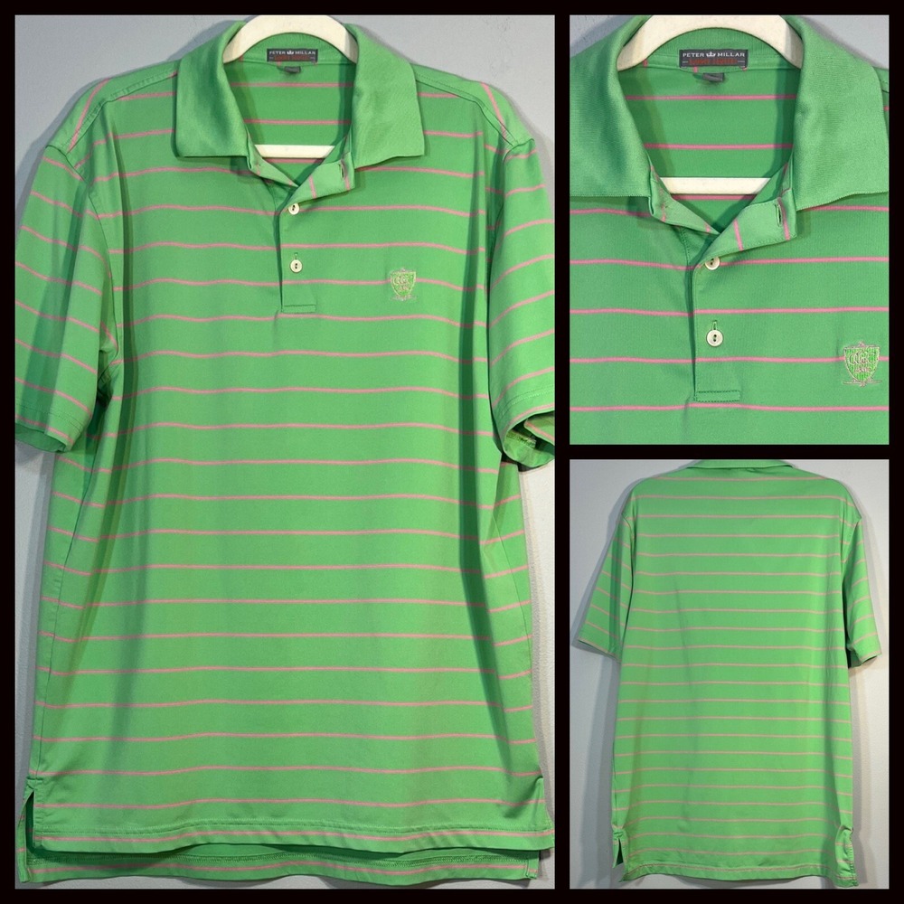 Peter Millar Summer Comfort Polo Shirt Mens Medium Casual Golf Green Pink